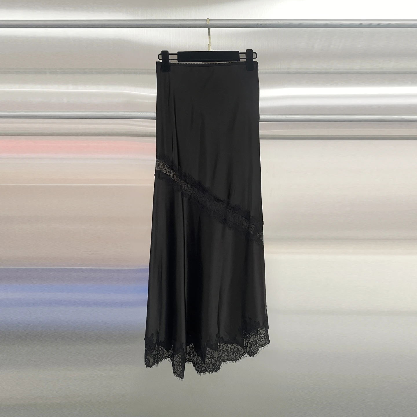 CHICEVER Hit Color Sexy Patchwork Lace Hollow Skirts For Women High Waist Split Temperament Asymmetrical Midi Skirt Female Style