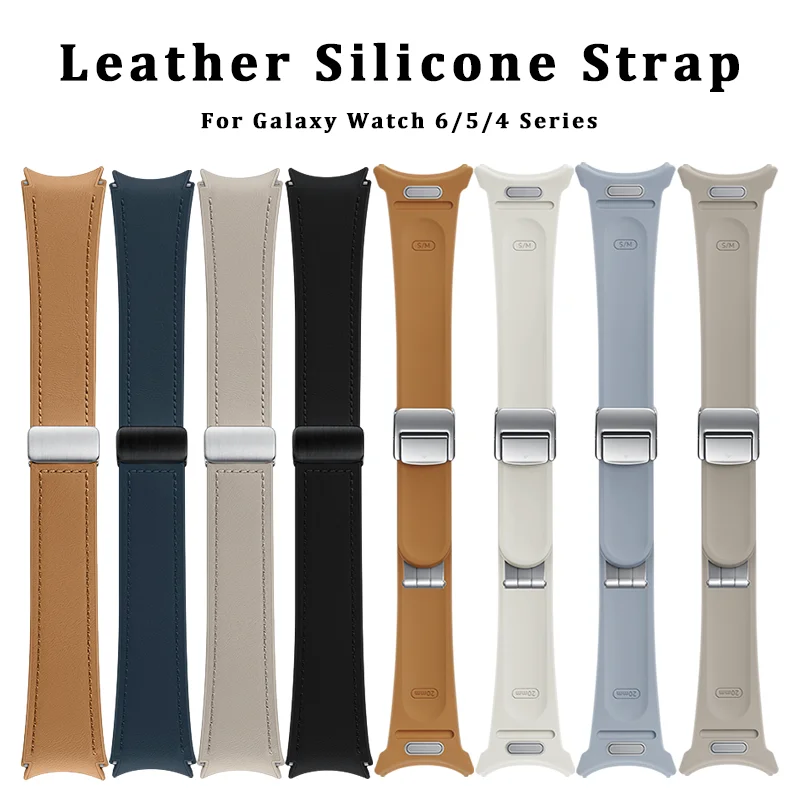 

Original Leather Silicone Band for Samsung Watch 6 5 4 Classic Strap 47 43mm 44 40mm Magnetic Buckle for Galaxy Watch 5 Pro 45mm