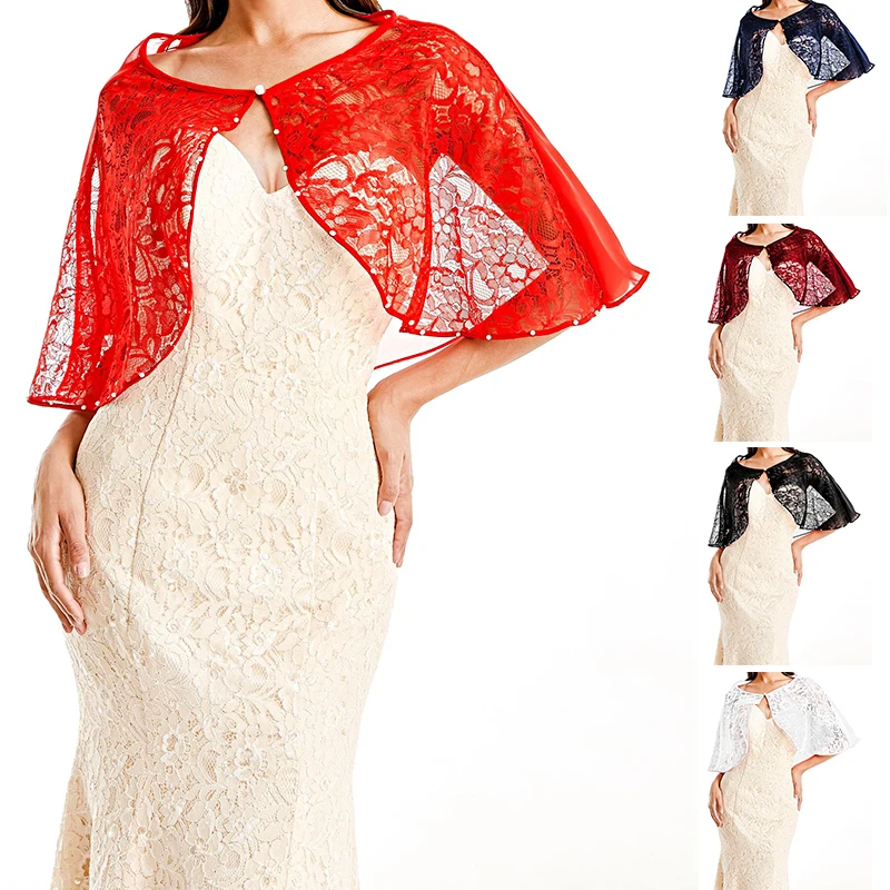 

Свадебная шаль для невесты, прозрачный кружевной Цветочный вышитый шарф, искусственный воротник, шифоновый жемчуг, свадебное вечернее платье, шаль