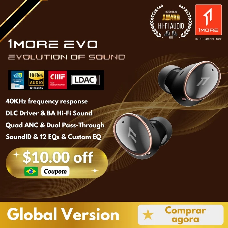 Estreia Mundial 1MORE EVO Fones de ouvido sem fio LDAC Hi Res Bluetooth 5.2 42dB Cancelamento de ...