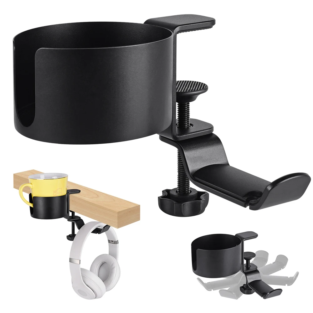 Desk Cup Holder Table Universal Adjustable Pgraded Arm Clamp Nonslip Storage Rack Clip with Hook For Coffee Mugs Water Bottles
