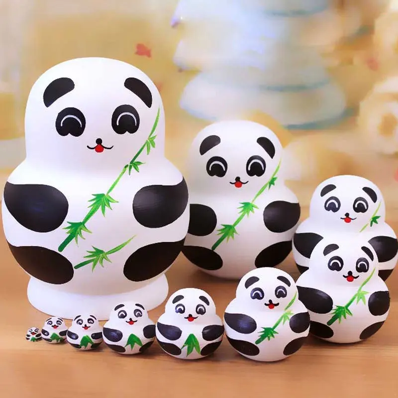 

XIHATOY Russian Nesting Dolls Made Of High-quality Basswood Wood 10 Layers Pandas Wooden Crafts Children's Gift Gifts