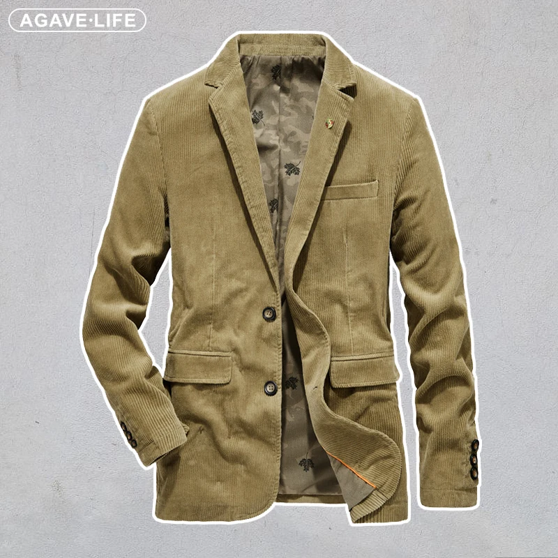 

Bussiness Casual Jackets Spring Autumn New Mens Corduroy Coat High Quality Men Loose Outerwear Men Long Sleeve Jacket Wholesale