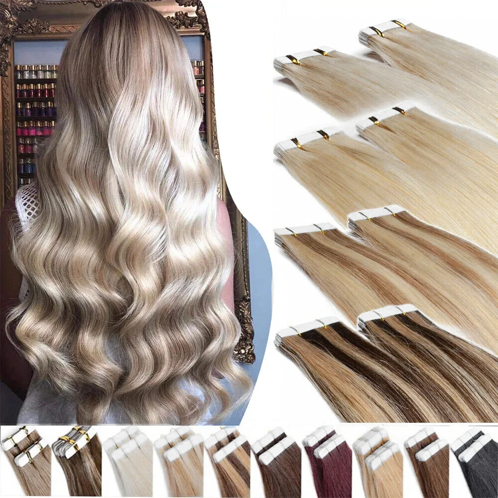 Human Hair Extensions Tape Ins #613 Blonde Tape In Hair Extensions Human Color Bleach Blonde Skin Weft Seamless Ins