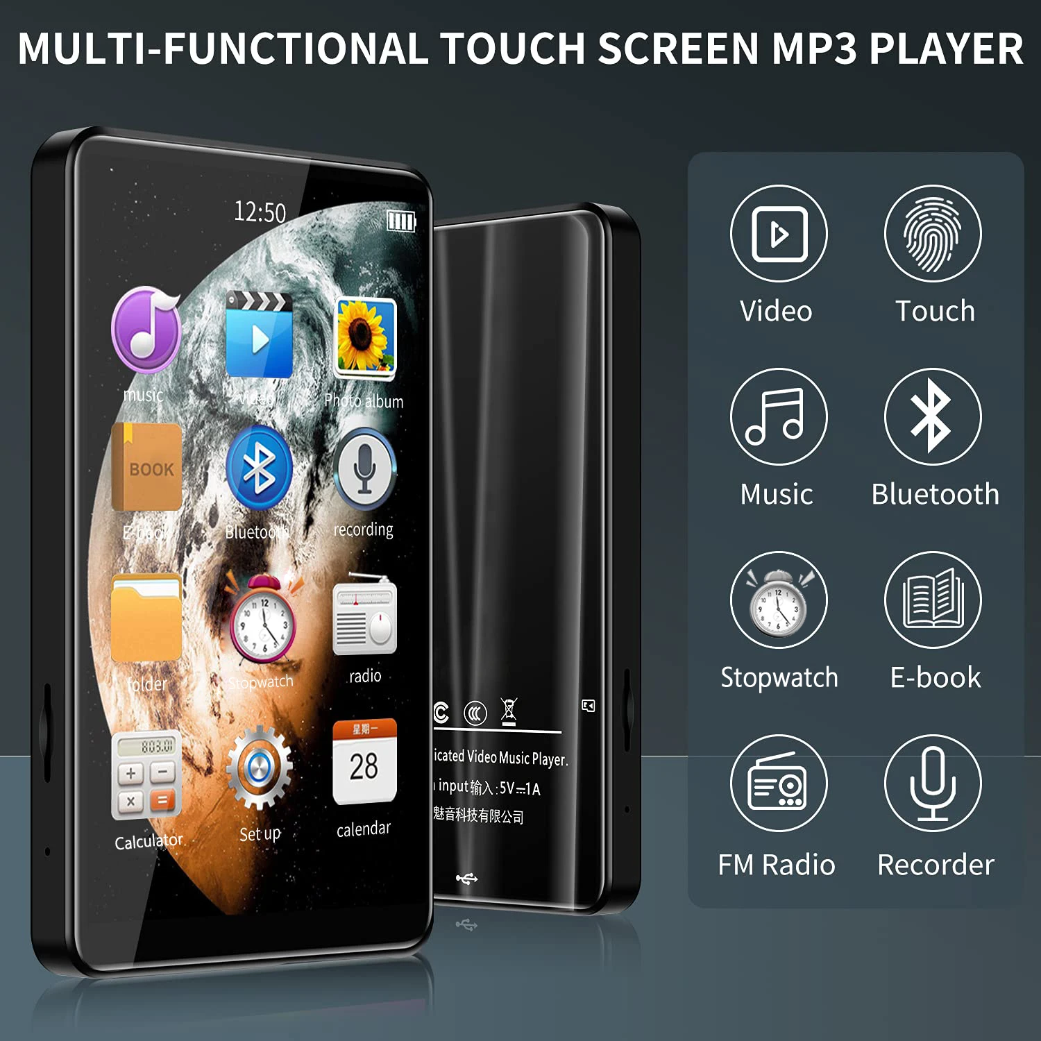 MP4 Player 4'' Full Metal Touch Screen MP3 MP4 Music Player Bluetooth 5 ...