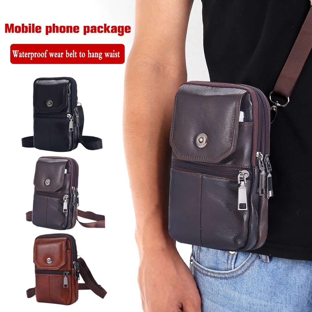 High Quality Men Genuine Leather Single Shoulder Bag Vintage Real Cowhide Chest Packs Belt Phone Pouch Bag For Men Crossbody