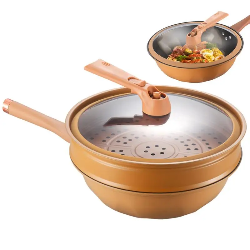 

Non Stick Wok Quick Heating Steamer Basket Clay Pan Multifunctional Household Frying Pan Induction For Cooking Eggs Vegetables