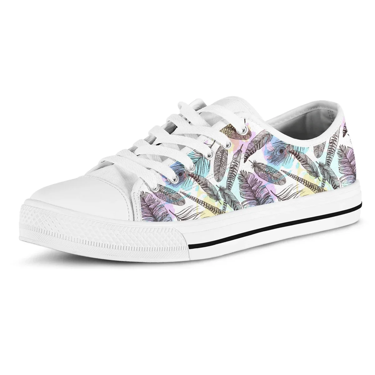 Colorful Feather Design Teen Girls Fashion Vulcanized Shoes Women Sport Running Sneaker Purple Butterfly Design Flat Shoes