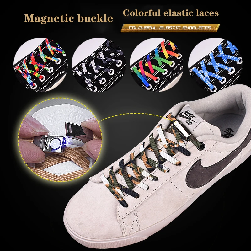 

1 Pair of Colorful Elastic Magnetic Buckle Lazy Elastic Buckle Shoelace Boys and Girls Metal Magnetic Buckle + Shoelace