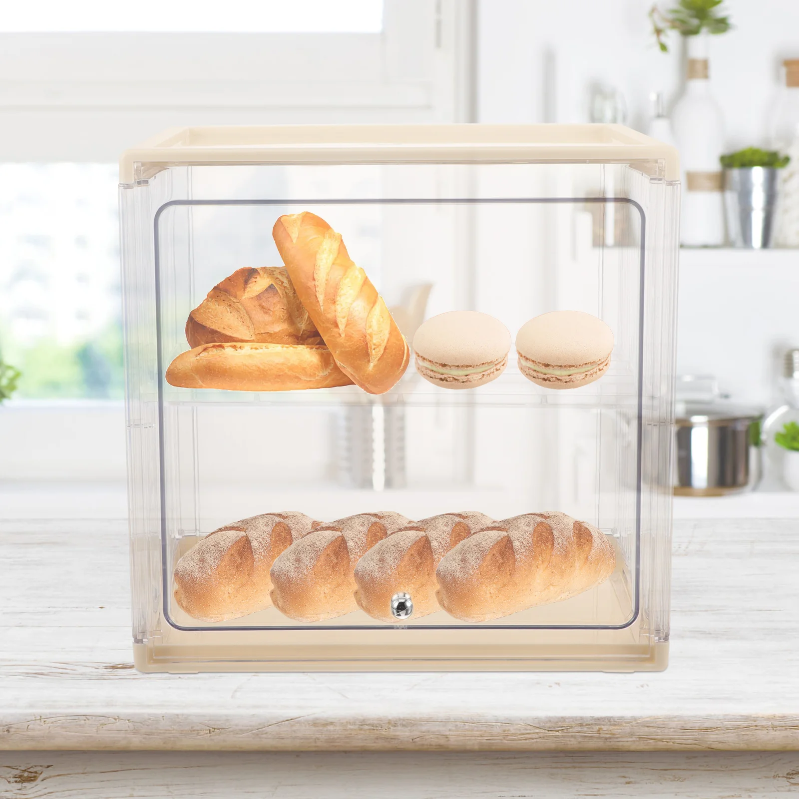 

Kitchen Countertop Bread Box Double-layer Bread Holder Clear Bread Box Kitchen Accessory