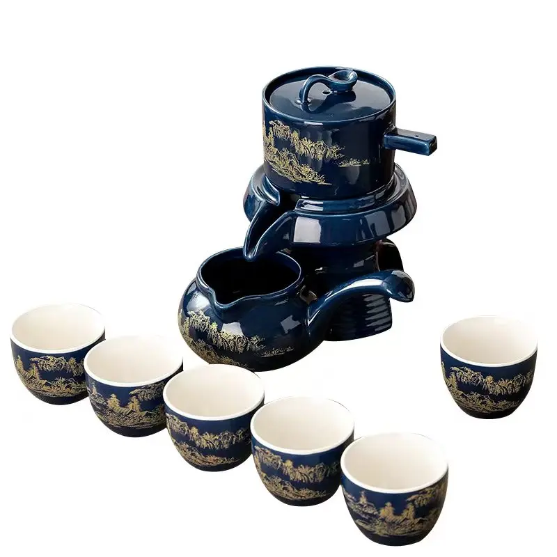 Creative Chinese Style Ceramic Tea Sets With 6 pieces mug Household Stonewashed Dark Ceramic kung fu Tea Cups Gift Set As Gifts