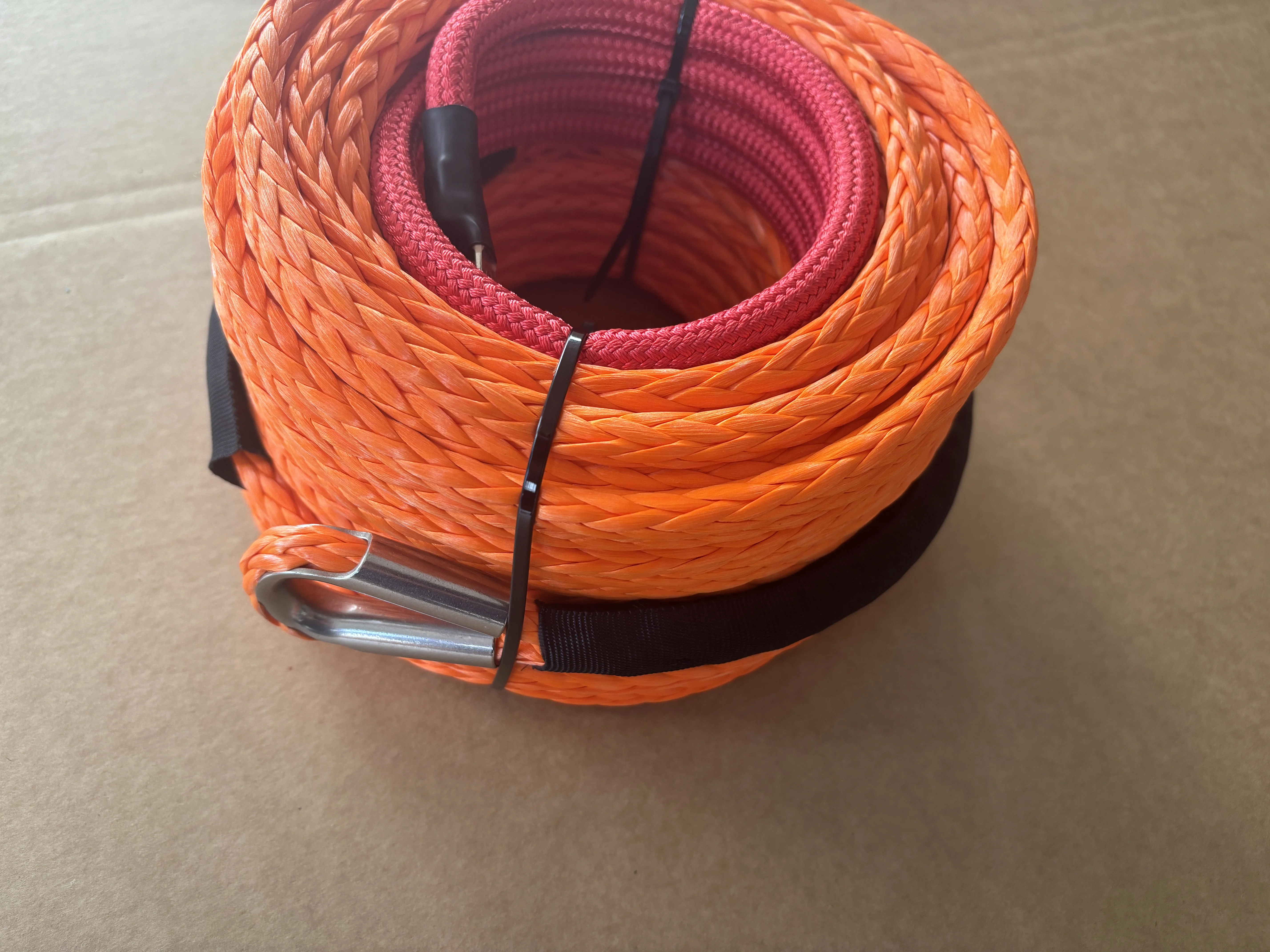 오렌지색 합성 이중 바이어드 견인 로프 고강도 윈치 로프 라인 (ATV, UTV, SUV용)