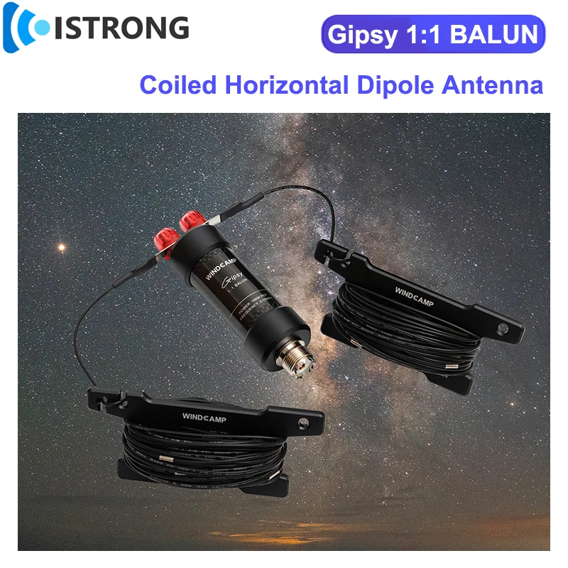 Gipsy 1:1 BALUN Antenna Coiled Horizontal DIPOLE Antenna Full-size Half-wavelength 5-50MHz 9-band Shortwave Continuous Tuning