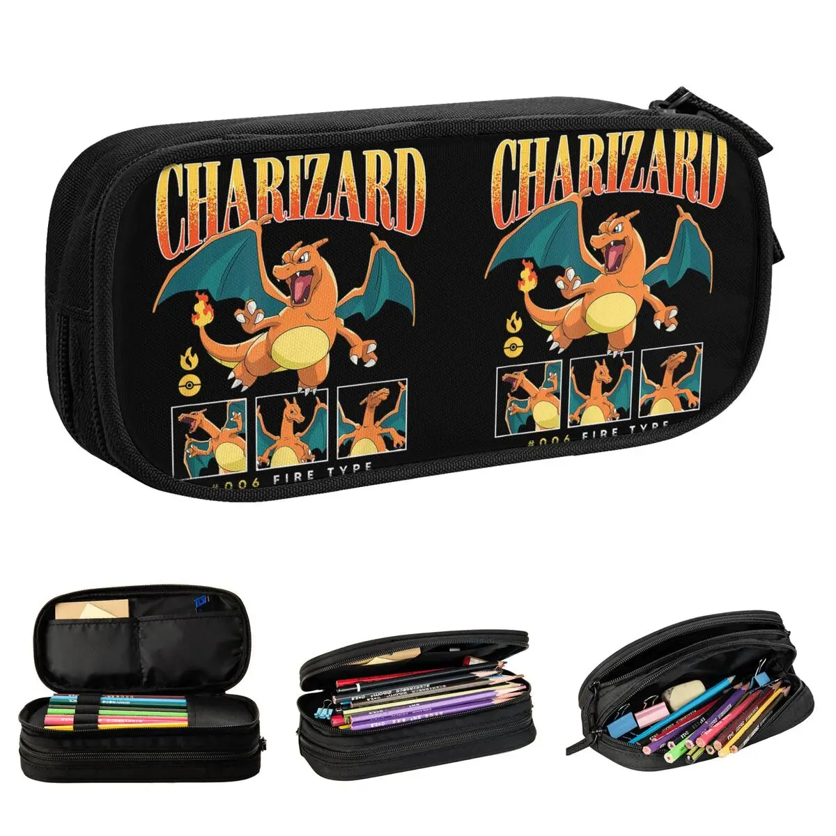 

Pokemon Charizard Multiple Poses Pencil Cases Pen Holder Bag Student Big Capacity School Supplies Cosmetic Pencil Pouch
