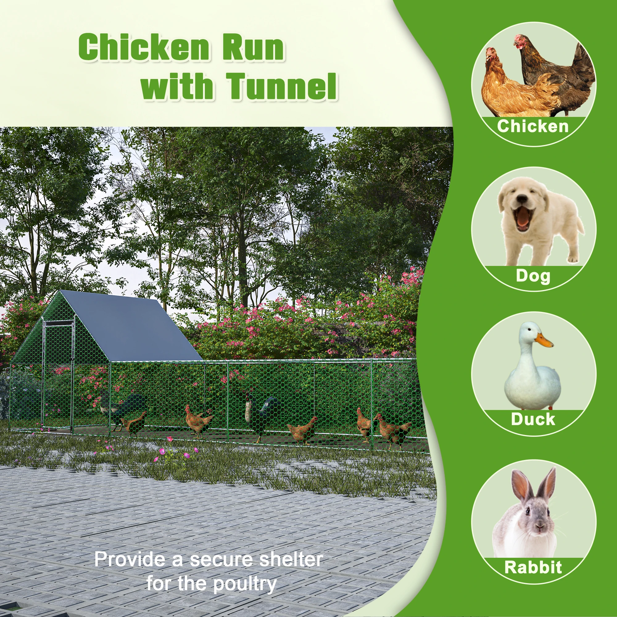 Large Metal Chicken Coop Walk-in Chicken Run Galvanized Wire Poultry Hen Pen Cage chicken coop door