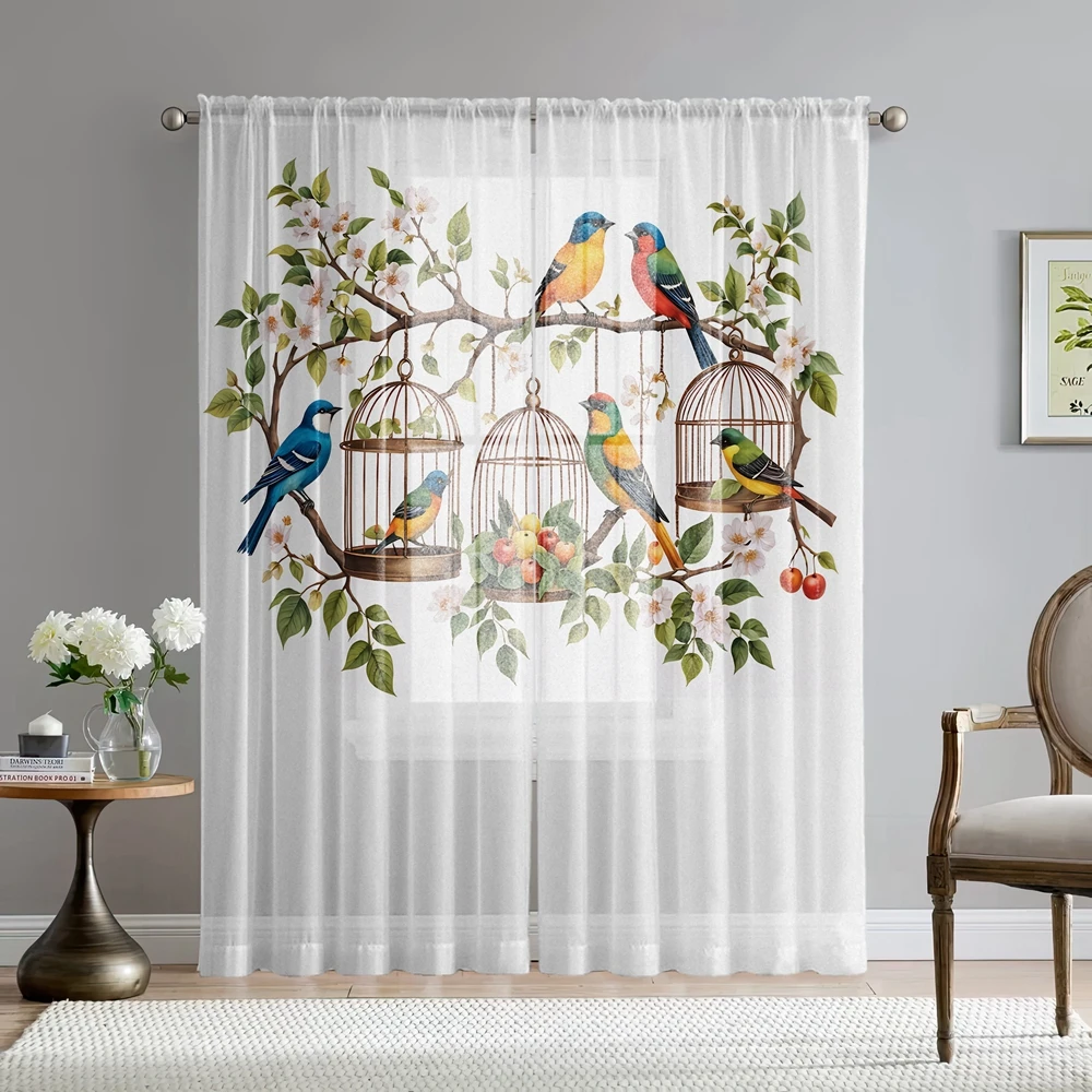 2 Pieces HD Digital Seven Color Bird Flower Figure Printed Window Valance Home Decorating Style Decorative Living Room Bedroom R 2