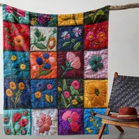 Vintage Floral Print Patchwork Flannel Blanket - Soft and Warm All Seasons Sofa Bed Car Camping Office Throw Blanket 2