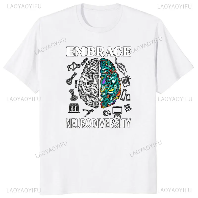 Funny Neurodiversity Brain ADHD Men Women T-Shirt Cotton Graphic Tee Y2k Top Lovely Gifts Short Sleeve 4