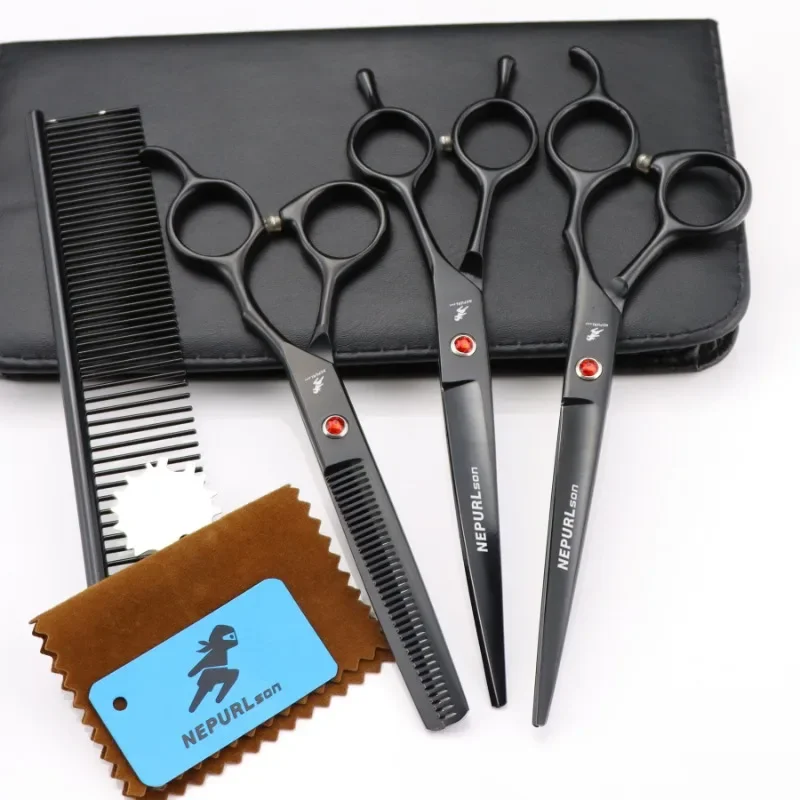 

7 Inch Pet Scissors Kit,Straight Cut Thinning Scissors And Curved Scissor Fish Bone Shears Dog Grooming Scissors Set