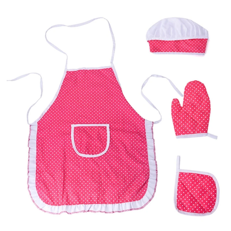 

Toddler Chef Apron Glove Set 4Pcs Girls Kitchen Play Costume Halloween Dress Up Cooking Activity Props Xmas Gift P31B