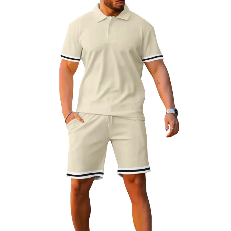 Short Sleeved Shorts Set Summer Lapel Button Up Sports and Casual Youth Men's Clothing
