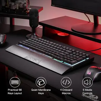 Redragon K515 Shiva RGB Membrane Gaming 98 Keys Mechanical Detachable Wrist Rest Smooth Linear Switch Keyboard 3