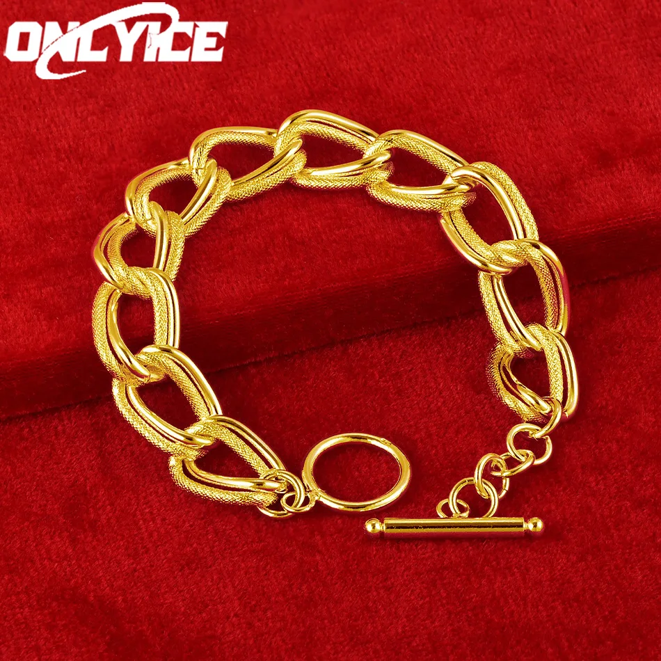 

New 24K Gold Frosting Smooth Twisted Ring Bracelet Chain For Women Man Wedding Fashion Party Luxury Jewelry