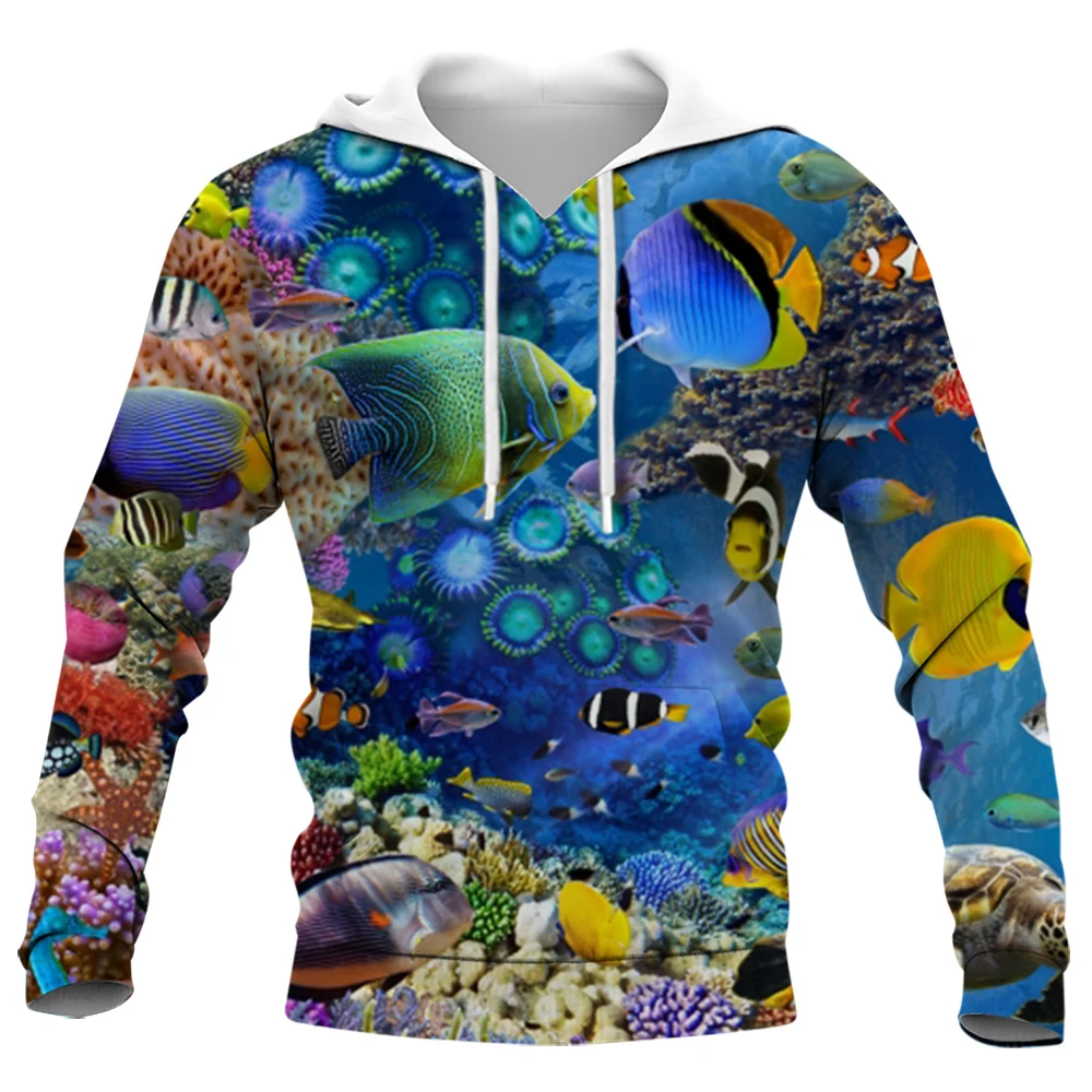 

HX Fashion Animals Sweatshirt Marine Life Fish Coral 3D Printed Hoodie Zip Up Coat Sportwear Teens Streetwear Men Clothing
