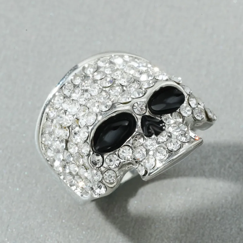 Gothic Skull Finger Rings for Men Women Rock Hiphop Crystal Black/Silver Color Ghost Head Biker Ring Punk Fashion Jewelry Gifts 3