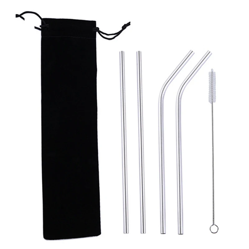 5 Pieces Stainless Steel Straw Set Colorful Metal Straws Bar Drinks Coffee Milk Tea Juice Drinking Utensils Environmental Protec