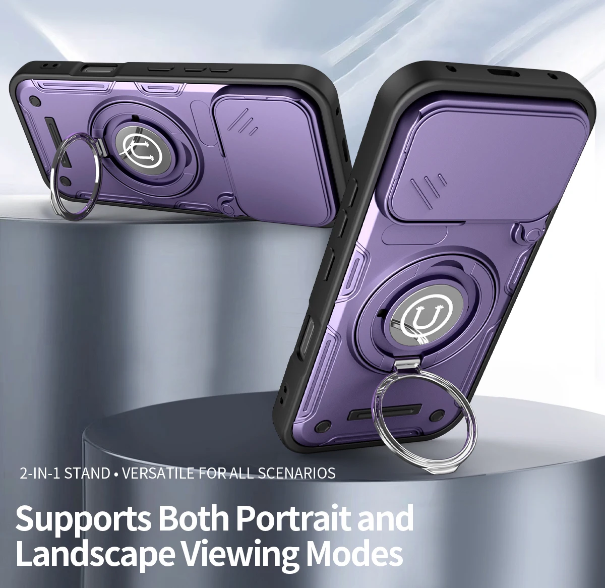 Magnetic 360° Ring Holder with Slide Camera Phone Case - Shockproof Stand Cover