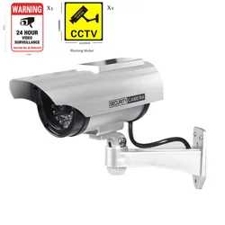 Solar Powered Waterproof Dummy Security Camera with Red Flashing LED (Silver)