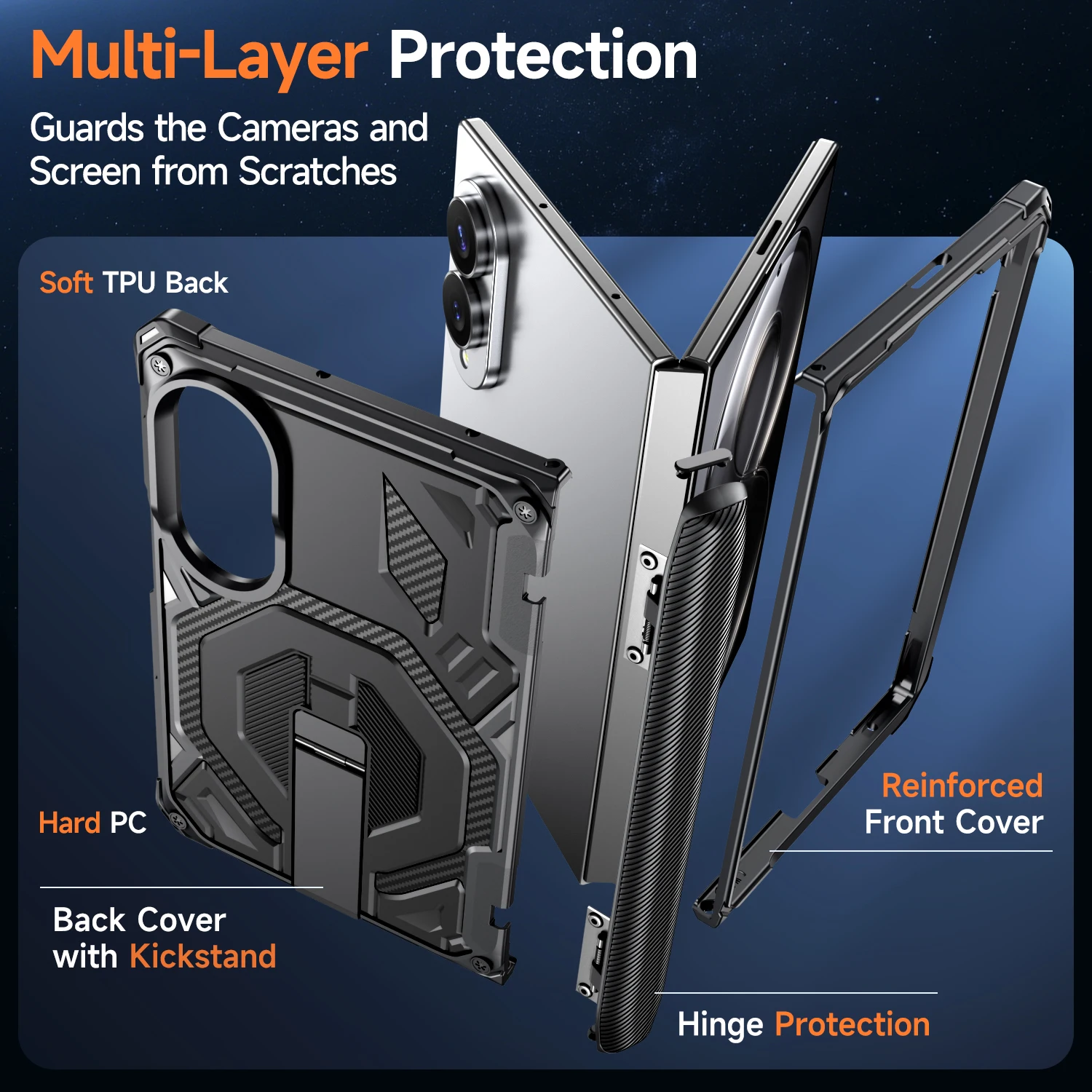 Magnetic Rugged Shockproof Stand Case with Hinge Protection - Military-Grade