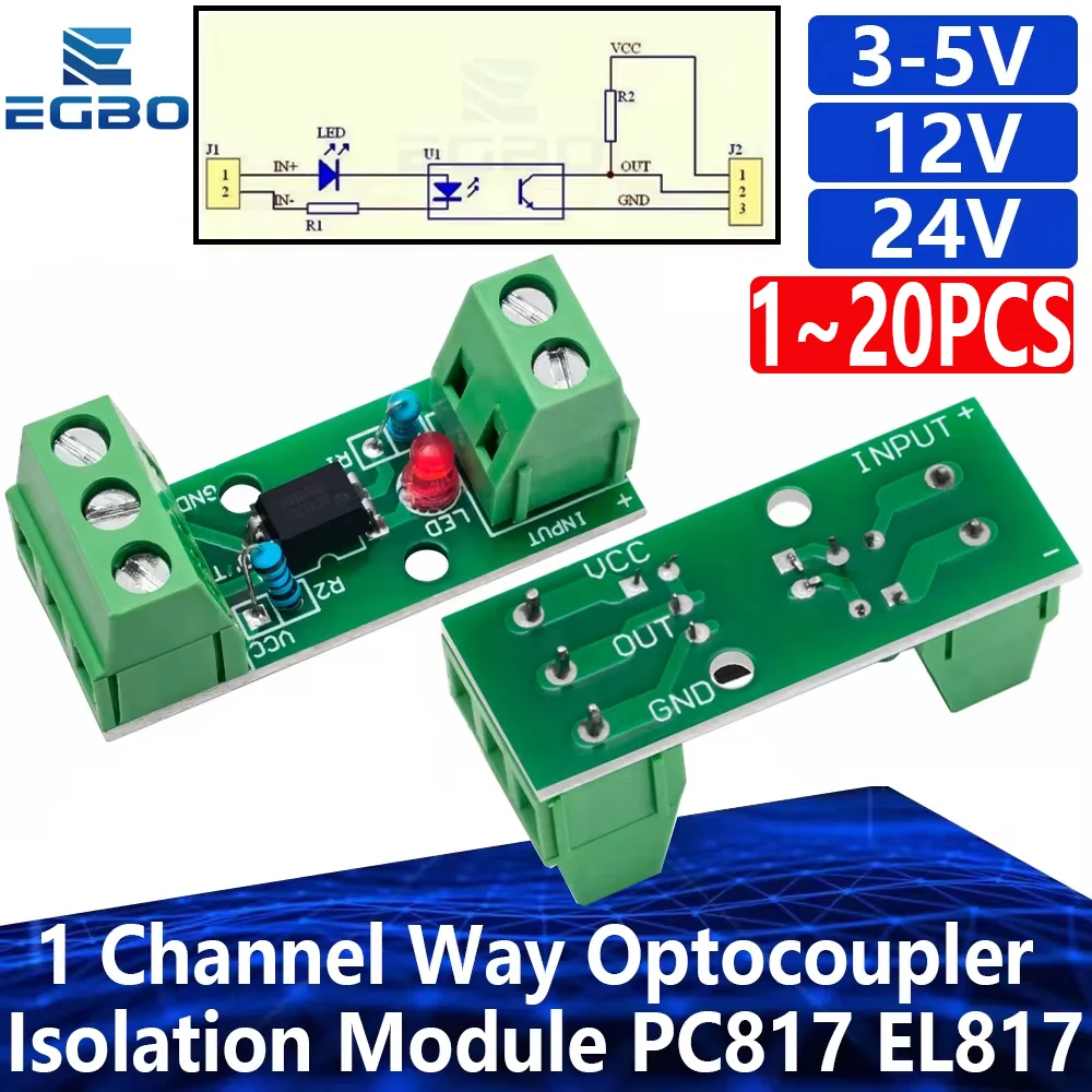 1-20PCS-1-Channel-Way-Optocoupler-Isolation-Module-PC817-3V-5V-12V-24V ...