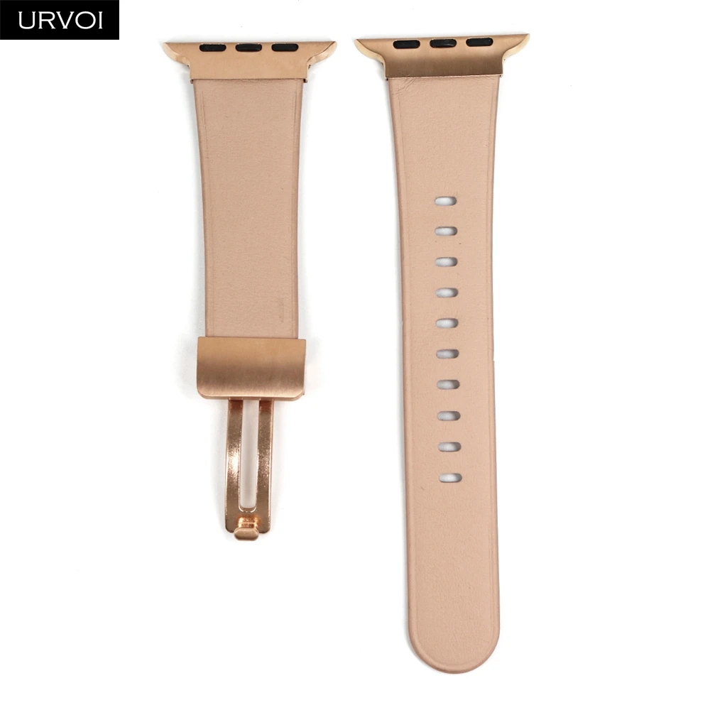 URVOI Starlight Rose Gold Leather Watch Strap with D-Pin Metal Buckle