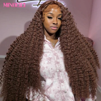 Chocolate Brown HD Lace Front Wigs Human Hair 200% Density Curly Lace Front Wigs Human Hair Deep Wave Wigs Human Hair For Women 1