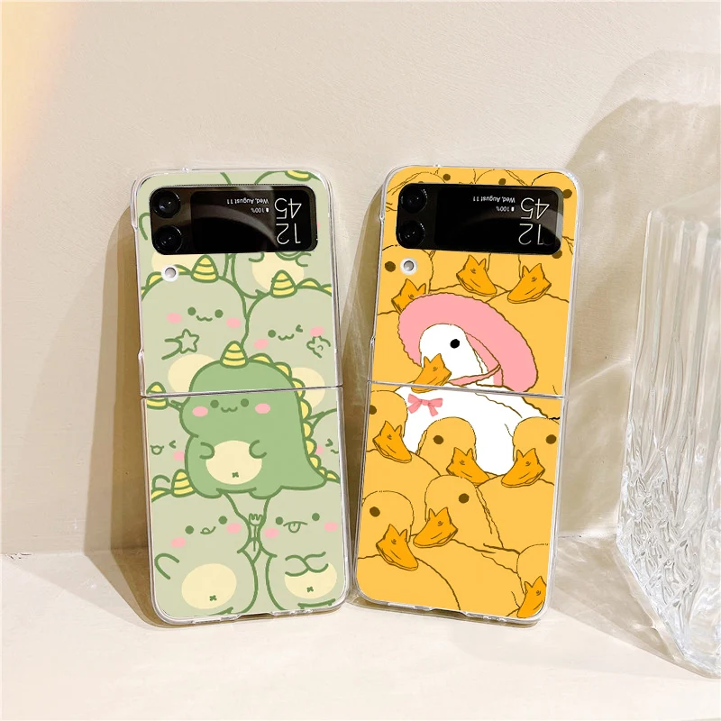 Adorable Cartoon Dinosaur Duck Folding Phone Case - Hard Shell Cover