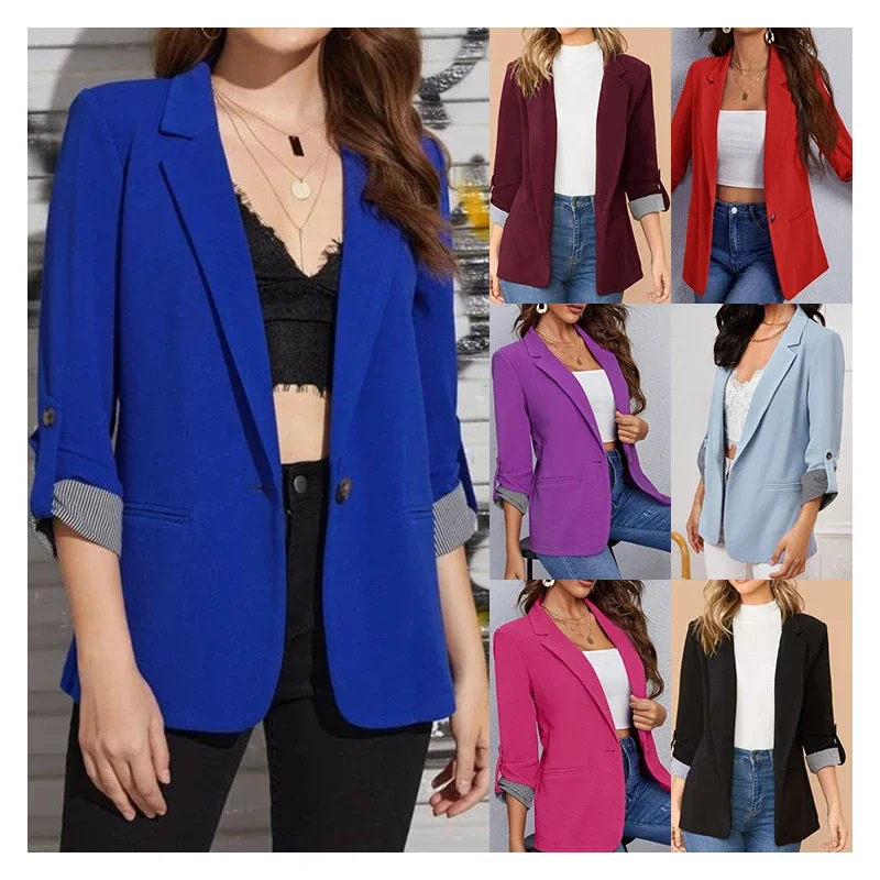 

2023 European and American Autumn and Winter Fashion Splice Polo Slim Fit Cardigan Temperament Set Suit Coat