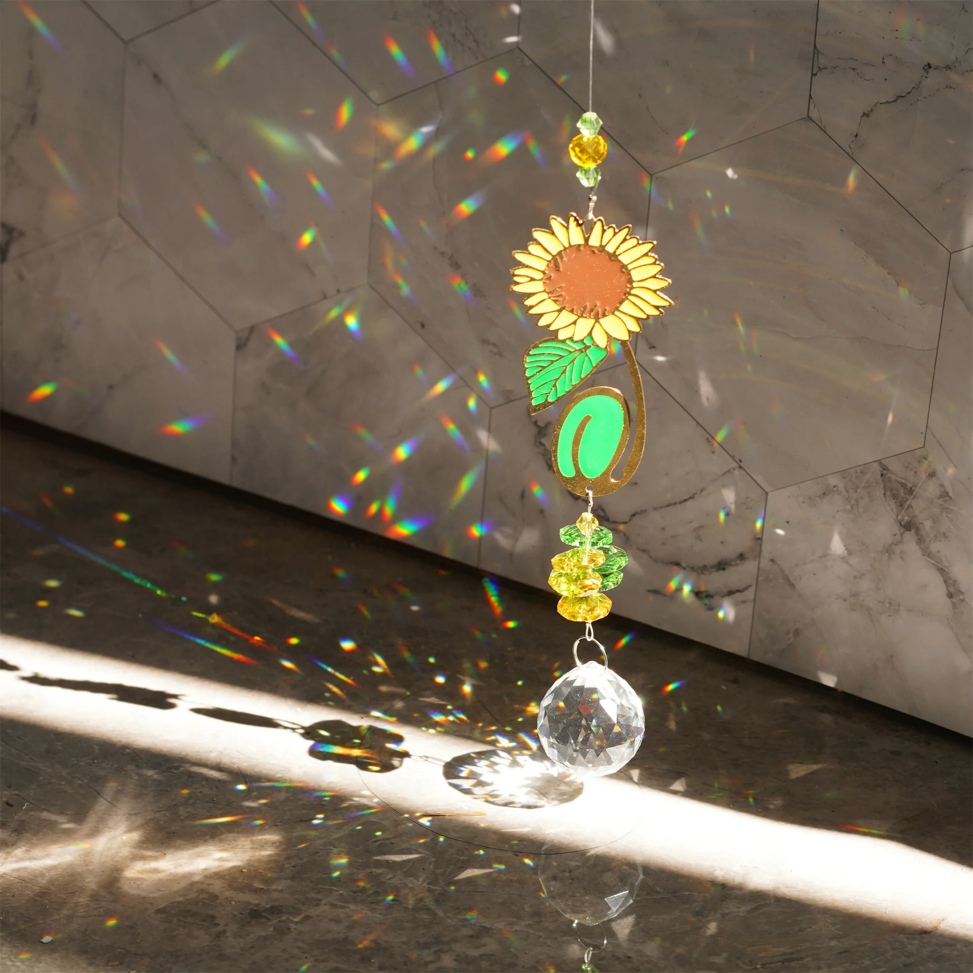 

H&D Clear Crystal Ball Prism Suncatcher Hanging with Sunflower Ornament Rainbow Maker Decoration for Window Anniversary Gift