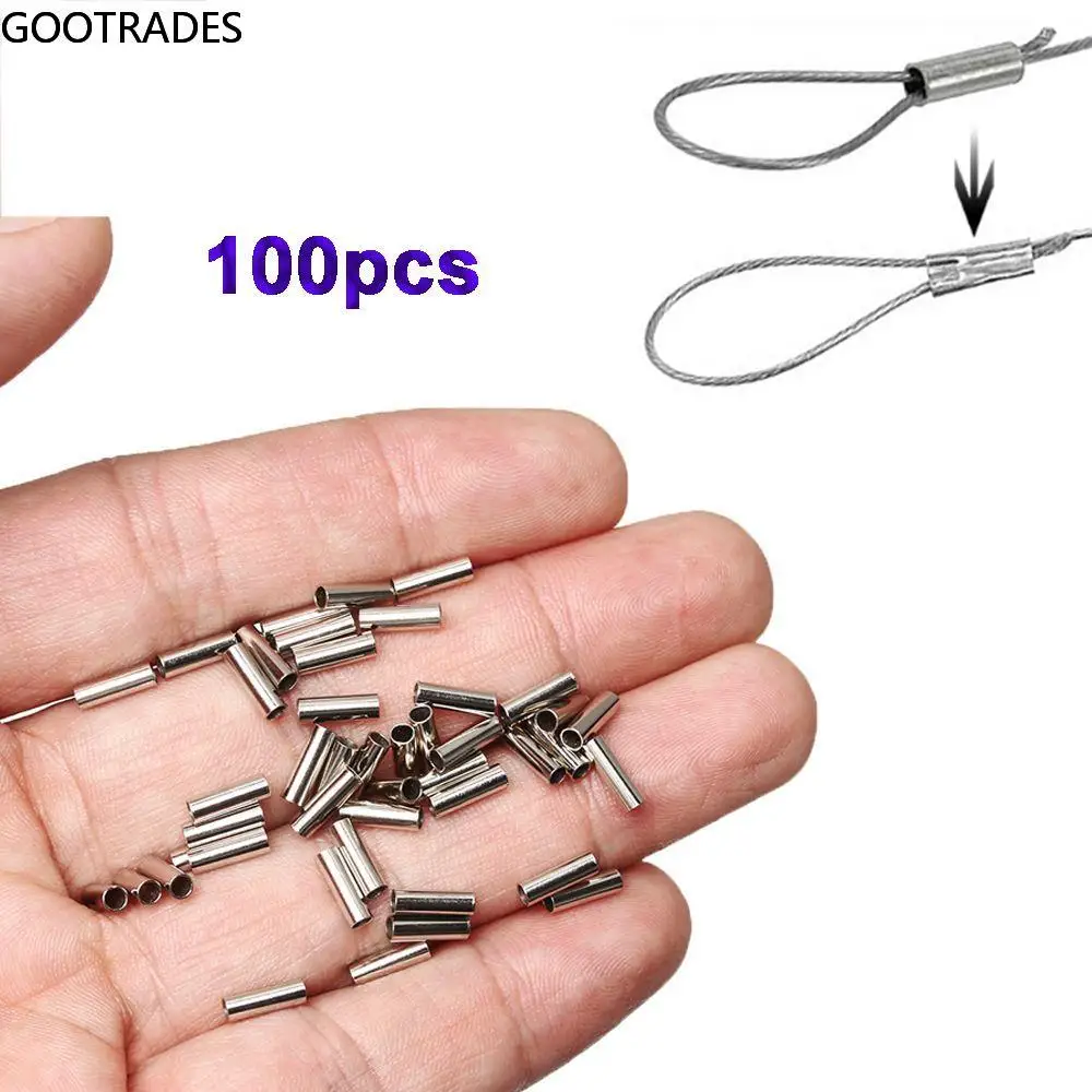 Round Alloy Copper Fishing Wire Pipe Crimp Sleeves Connector Tackle Tools Fishing Line Tube