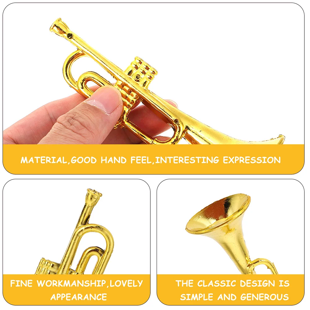 24 Pcs Musical Instrument Model Trumpet Golden Scene Mini Adorn Toy House Decor Adornment Supplies Plastic Kid