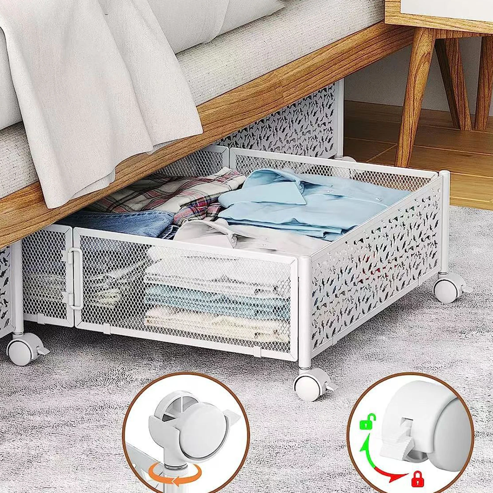 Under The Bed Storage Container with Wheels Tool Free Assembly Under Bed Shoe Storage Organizer Bin Drawer for Drawer Dorm 4