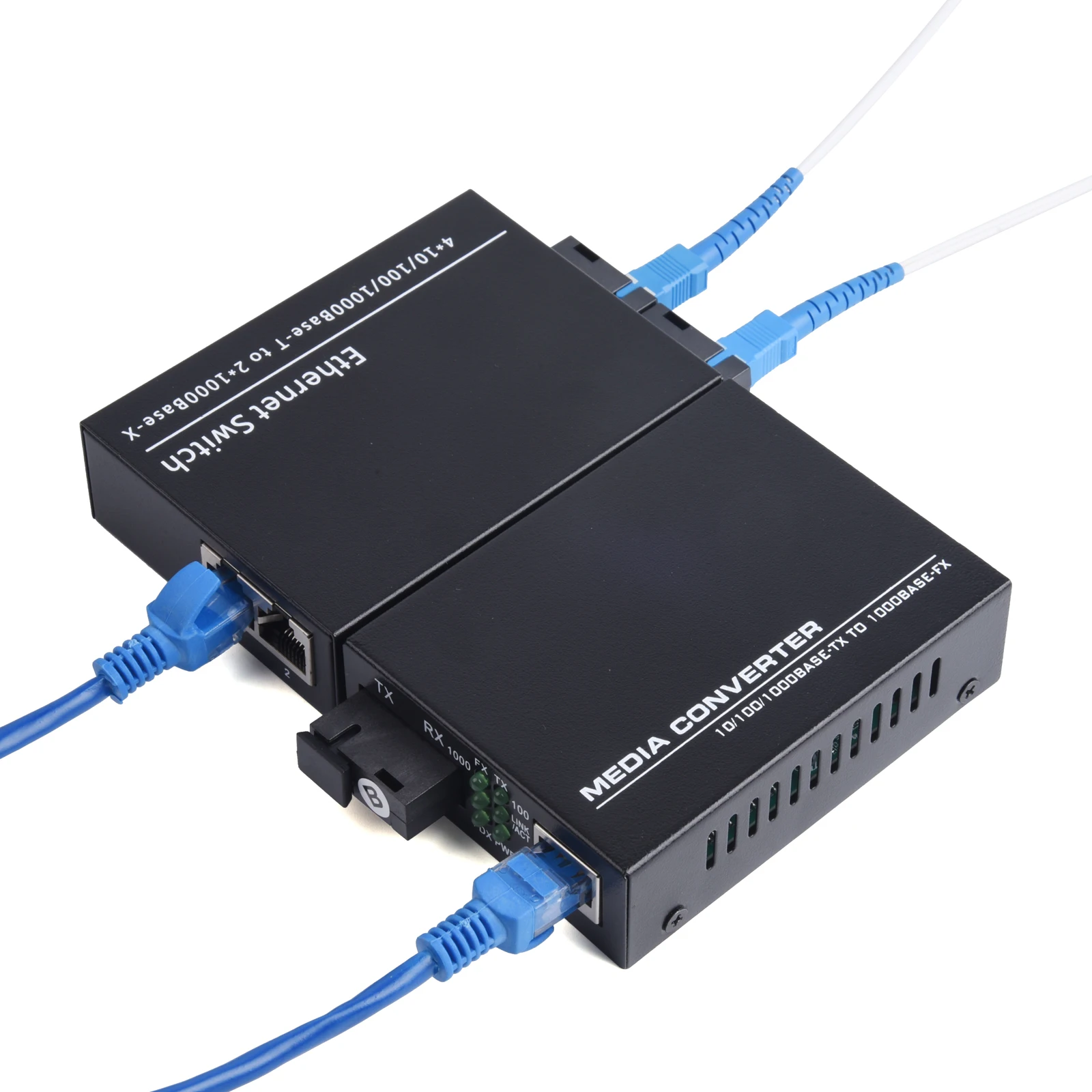 1 Pair 100M Fiber Optical Media Converter 10/100Mbps Single Mode 2 Fiber to 2 RJ45 UPC/APC SC-Port With Outdoor Wire