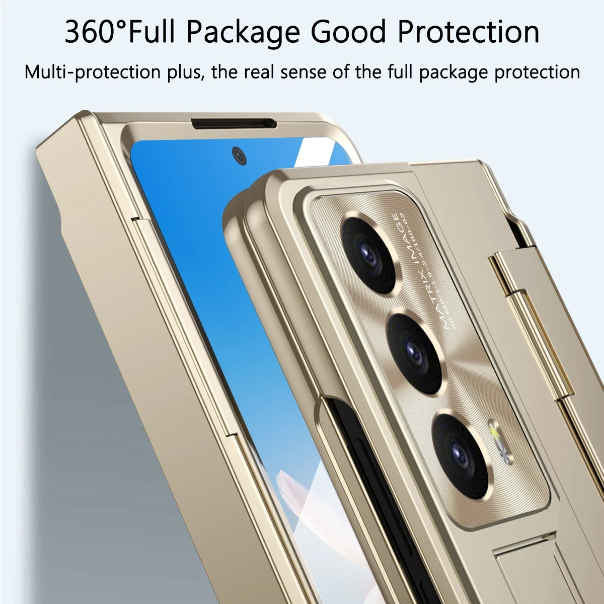 Plated Gold Armor Case with Hinge Bracket and Glass Front Film Cover