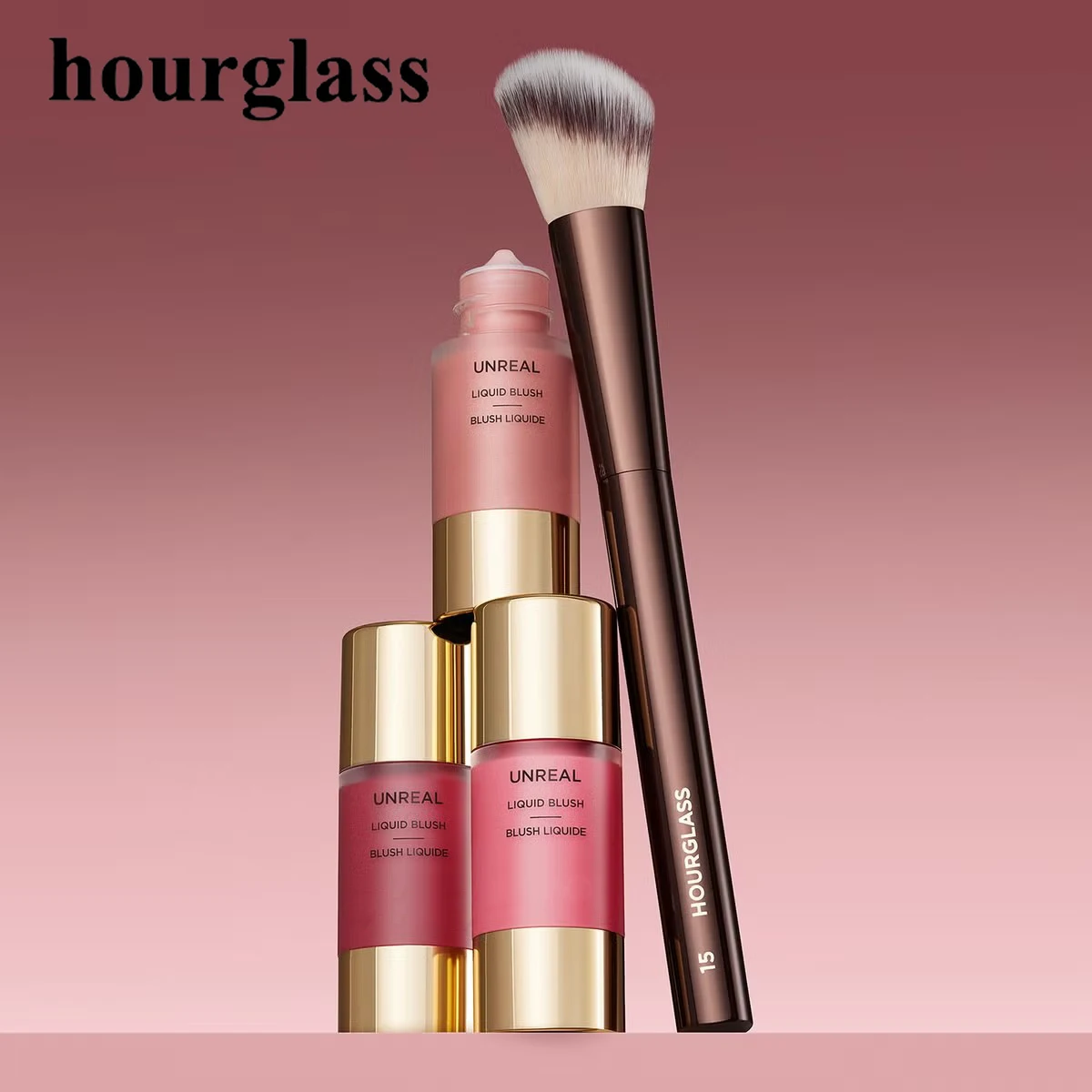 Makeup Brushes No. 15 Hourglass Blush Brush Angled Contour Blush Stippling Brush Cheeks Cream Liquid Blushes