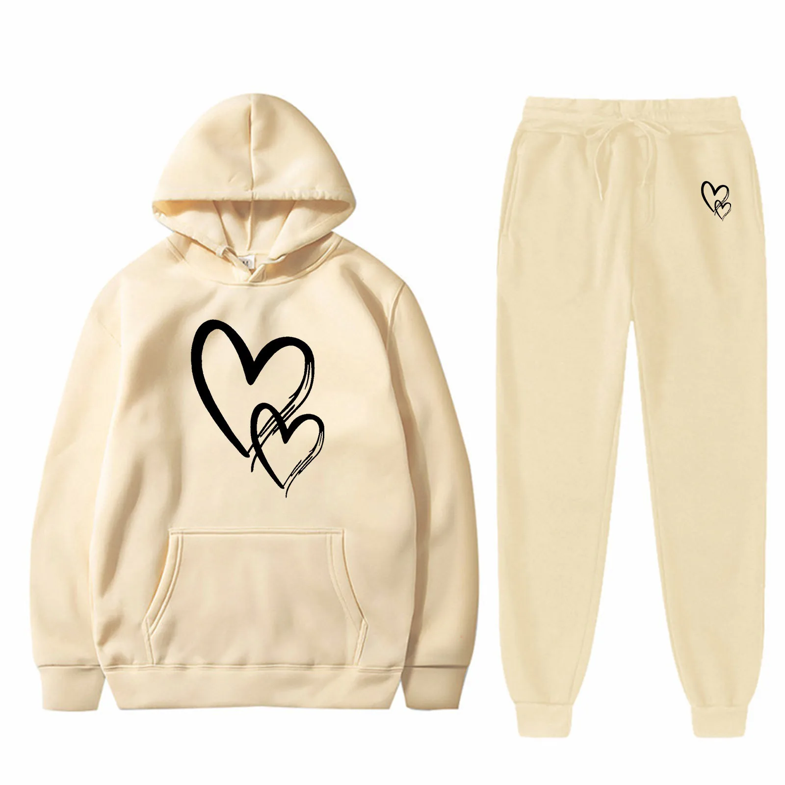 

Костюм спортивный женский из 2 предметов, повседневная толстовка с капюшоном, модная одежда для бега, пуловер и флисовые штаны, Осень-зима