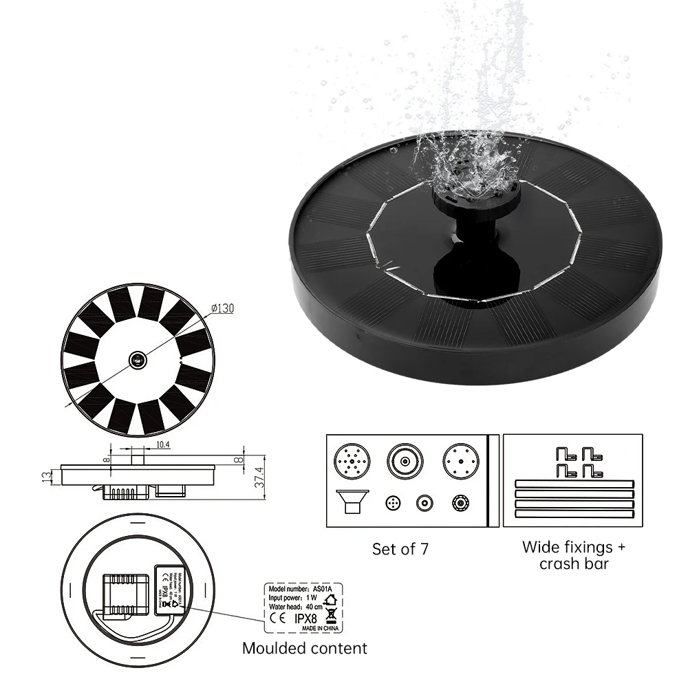 Outdoor Solar Fountain Pump Floating Solar Bird Baths Water Fountain Garden Water Pond Swimming Pool Decor Spring