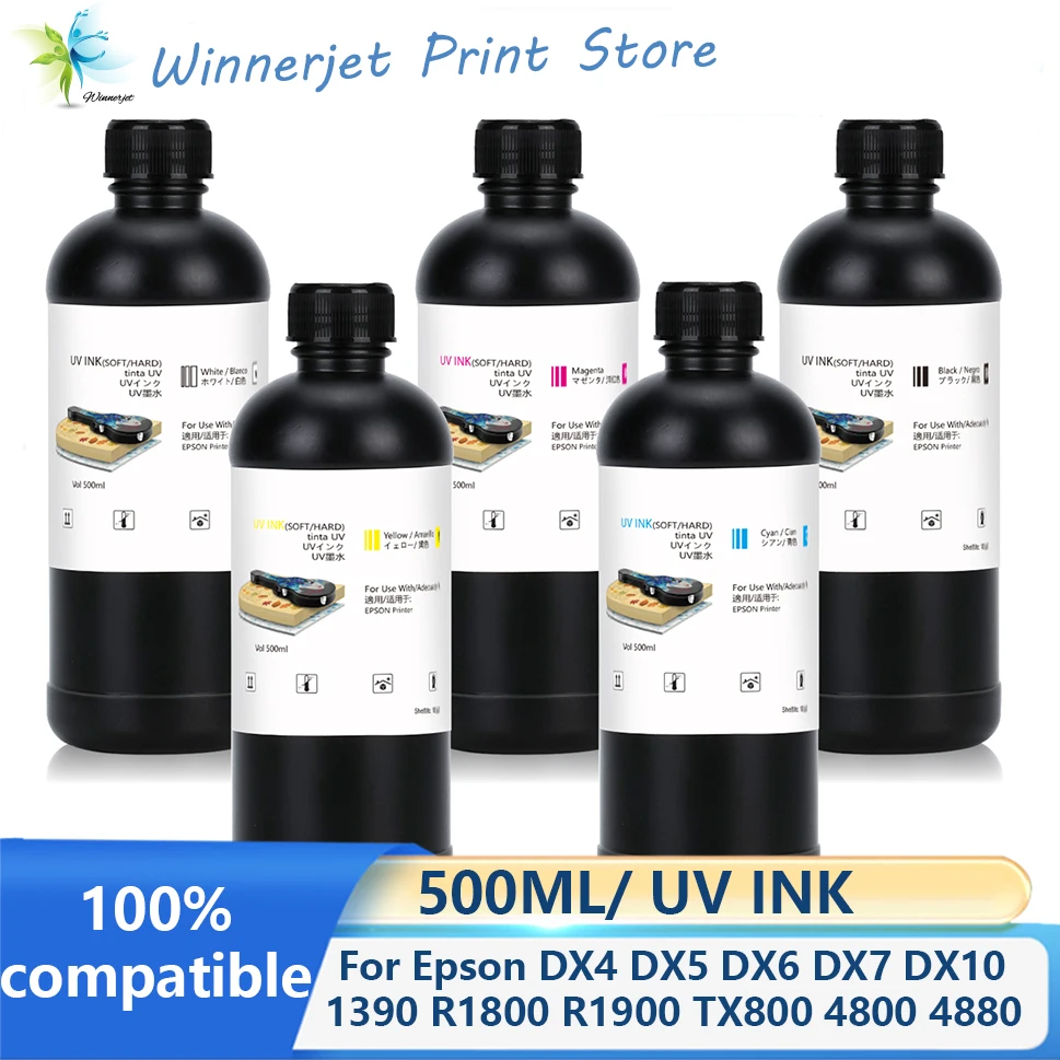 DX4 DX5 DX6 DX7 DX10 Printhead 500ml UV Invisible Curing Ink LED UV Ink For Epson 1390 R1800 R1900 TX800 4800 4880 7880 9880