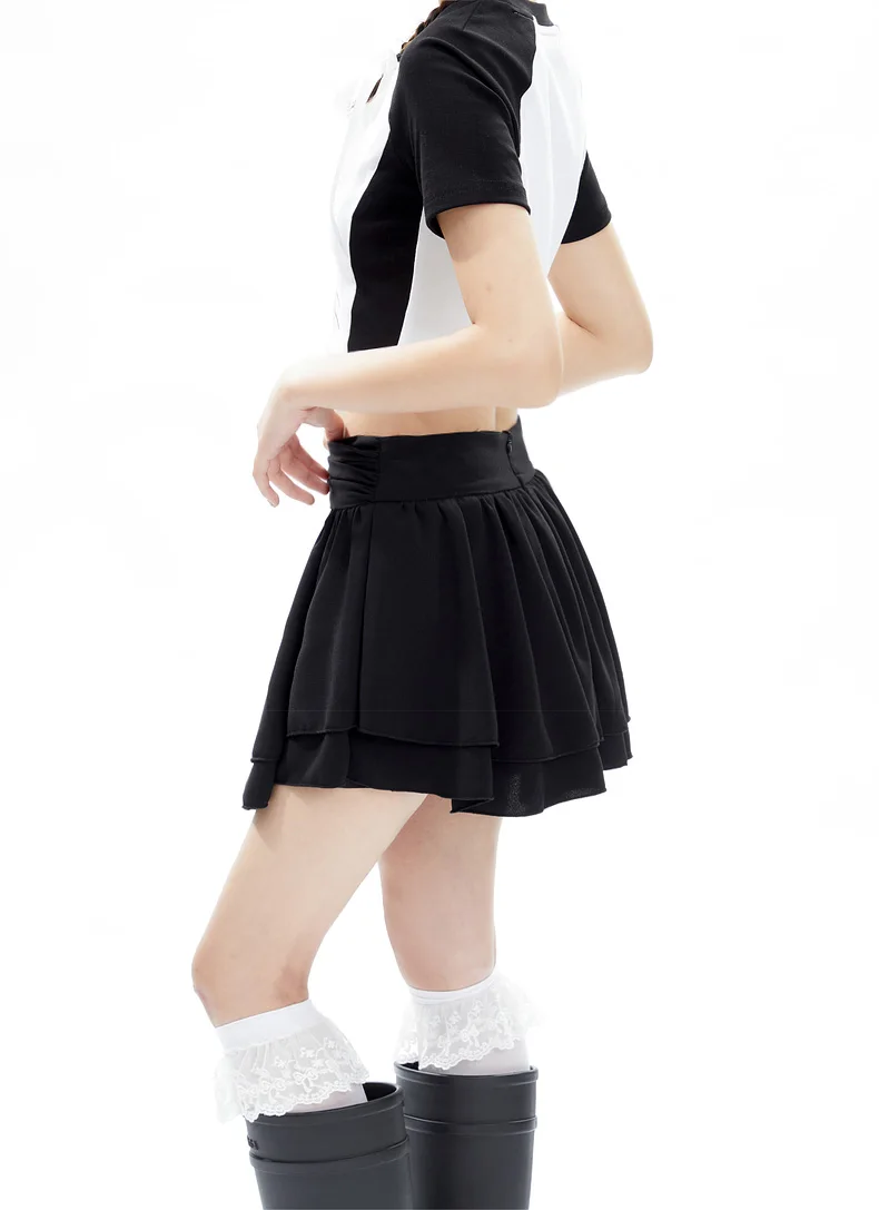 Women’s Solid A-line Layered Mini Skirt With Underpants And Frill Hem Detail