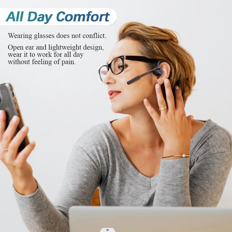 Knochenschallkopfhörer, kabelloses Bluetooth-Headset, Gaming-Kopfhörer, Schnellladefunktion, Arbeitskopfhörer mit Mikrofon_voghion.com